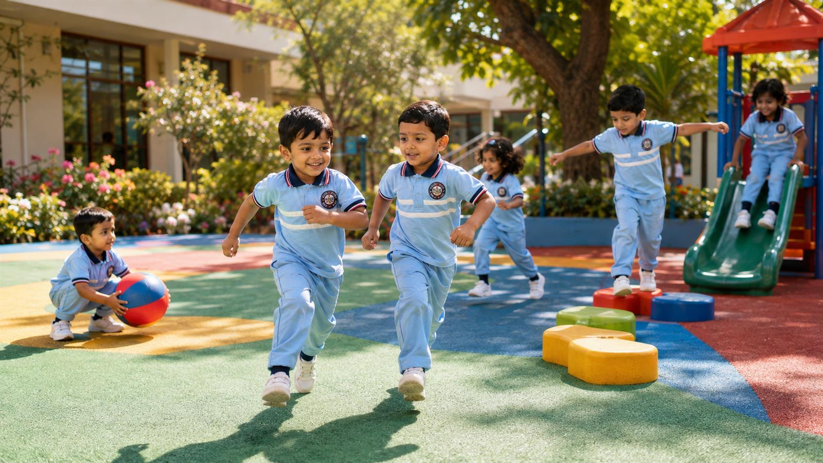 Children playing outdoors at Aqua Kids International preschool in Nandini Layout, Bengaluru